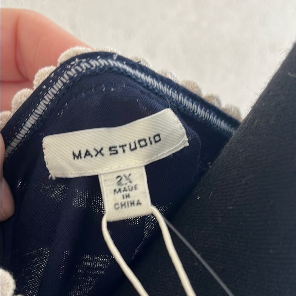 Max Studio Navy Blue Sleeveless Top with White Crochet Detail - Picture 6 of 6